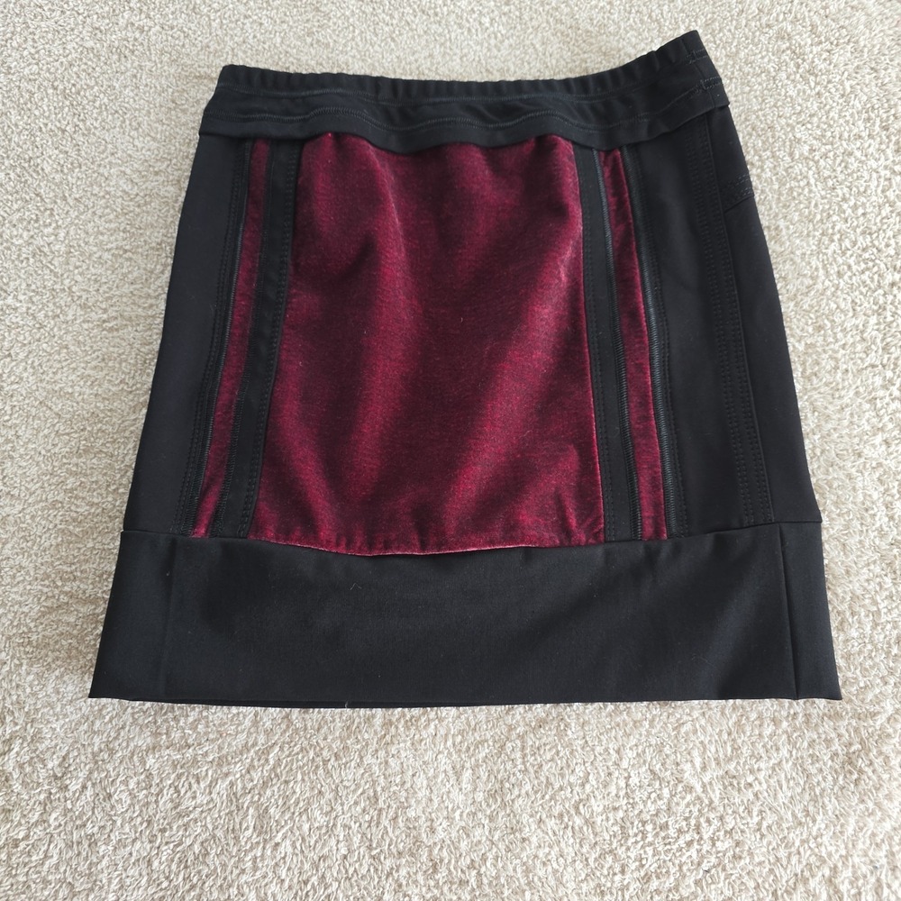Beate Heymann Street Couture Burgundy Velvet & Black Panel Short Skirt Size 8